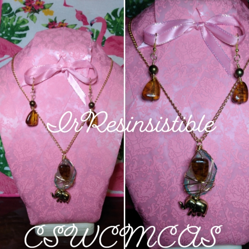Elephant Crossing 🐘 Handmade Necklace and Earrings Set